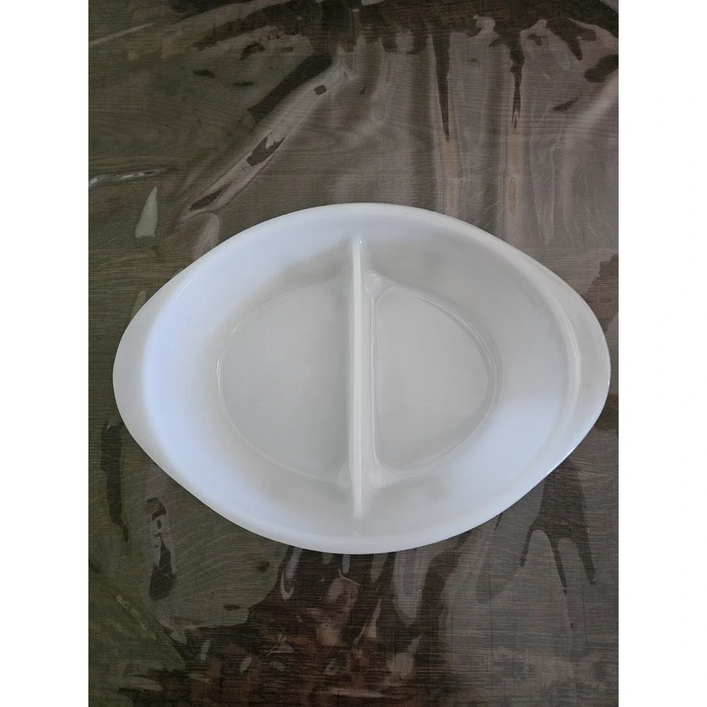 Vintage Glassbake Jennette Green Daisy Divided Oval Serving‎ Baking Dish J2352